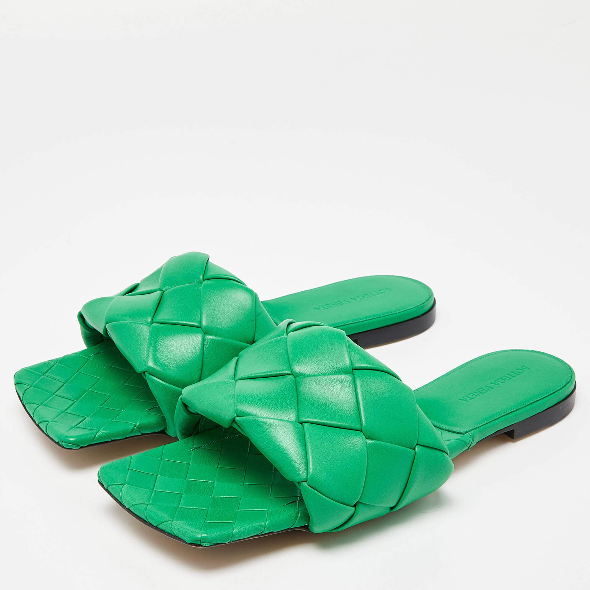 Bottega Veneta Green Intrecciato Leather Lido Slide Flats Size 42 2