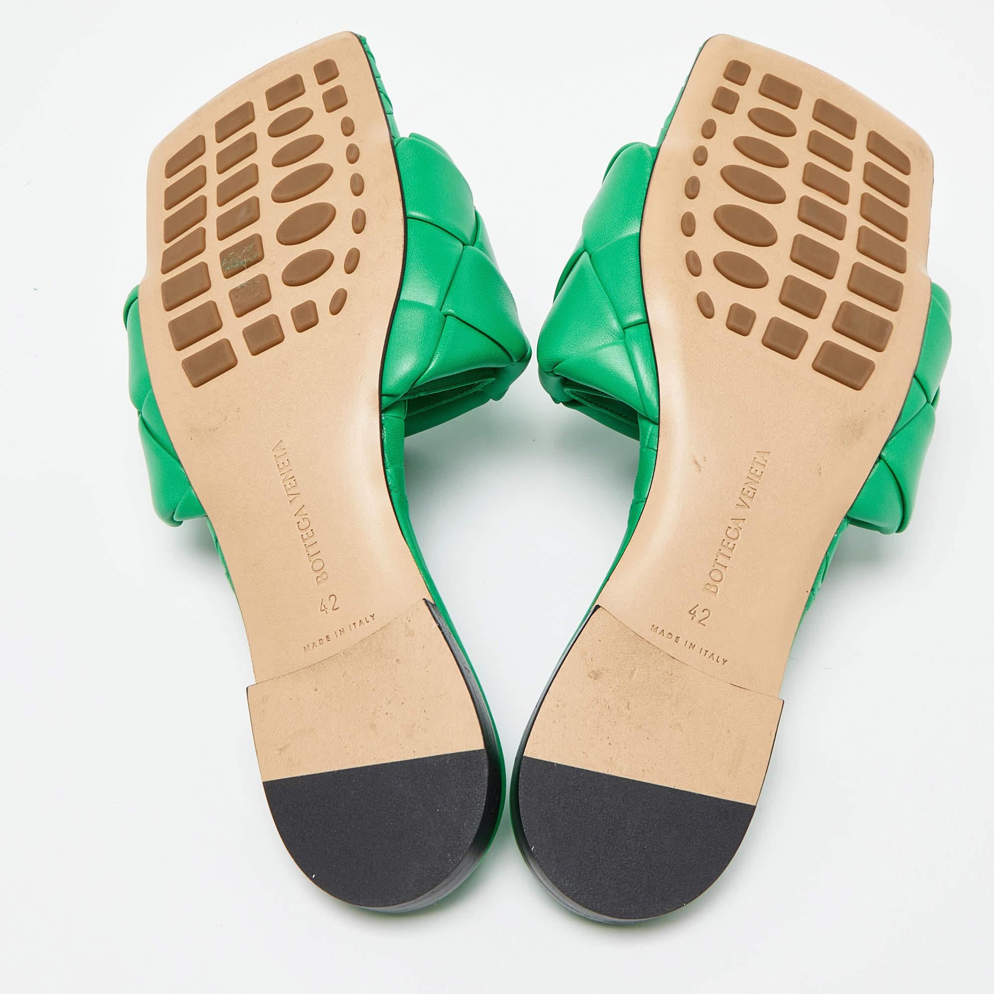 Bottega Veneta Green Intrecciato Leather Lido Slide Flats Size 42 4