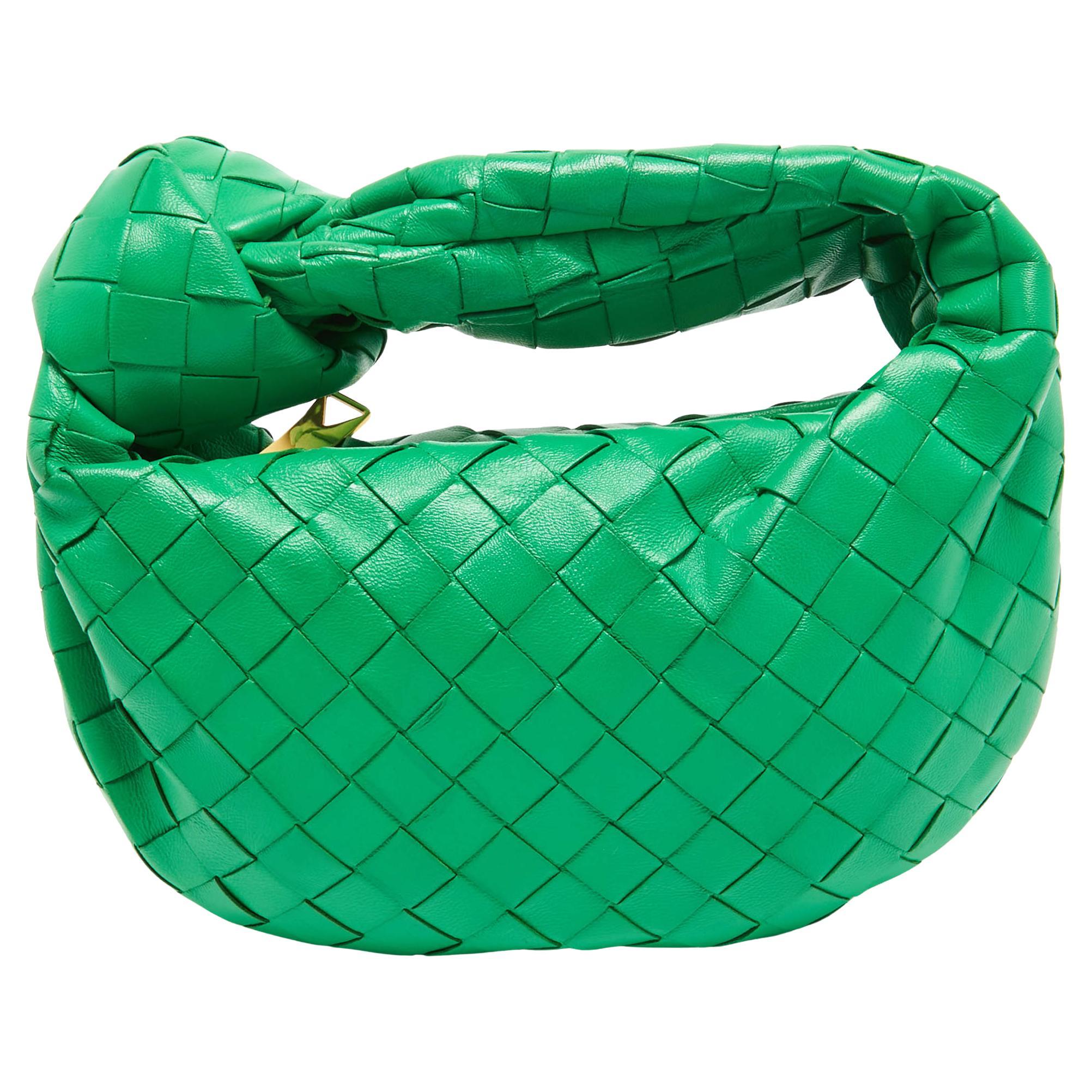 Bottega Veneta Green Intrecciato Leather Mini BV Jodie Bag For Sale