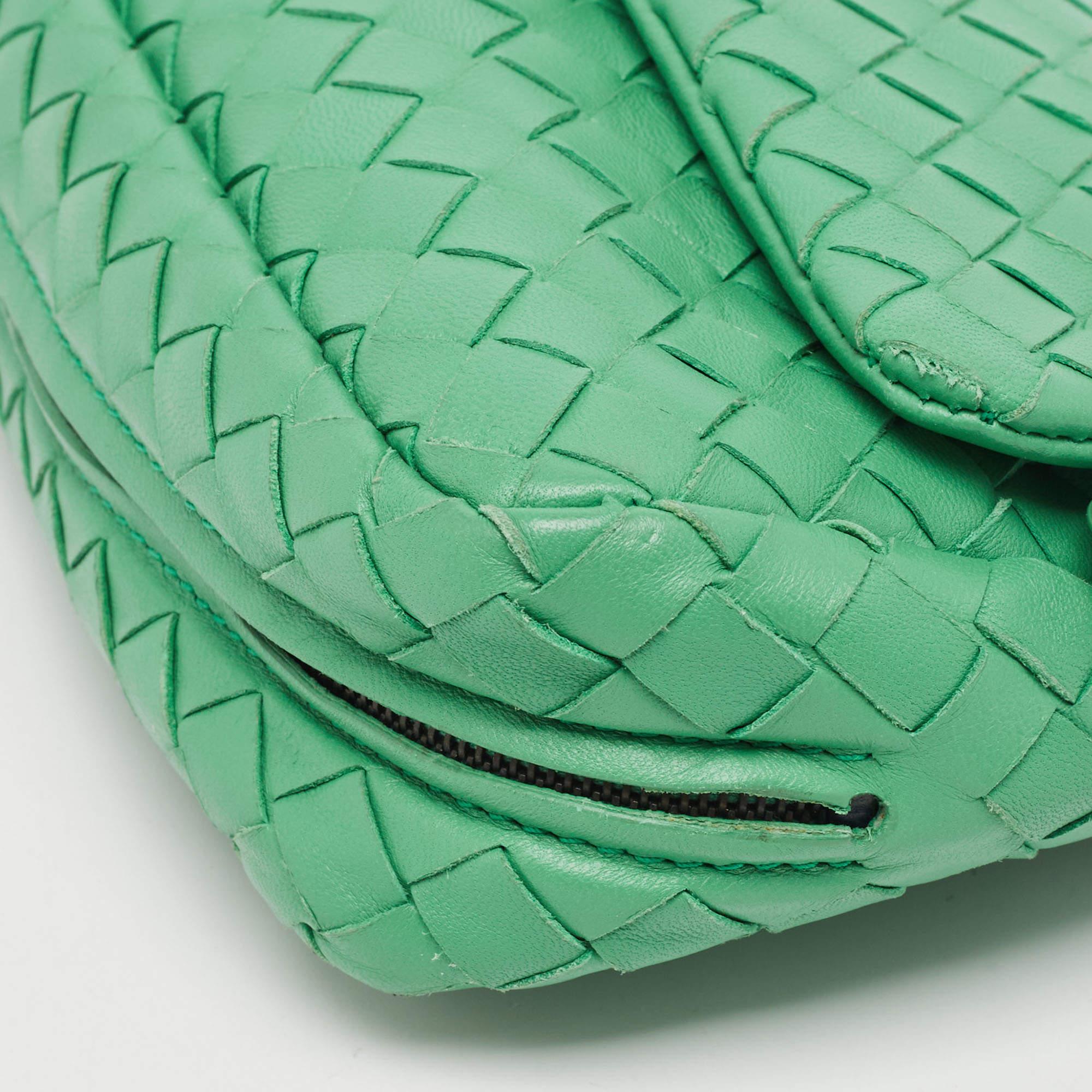 Bottega Veneta Green Intrecciato Leather Mini Flap Chain Crossbody Bag 1