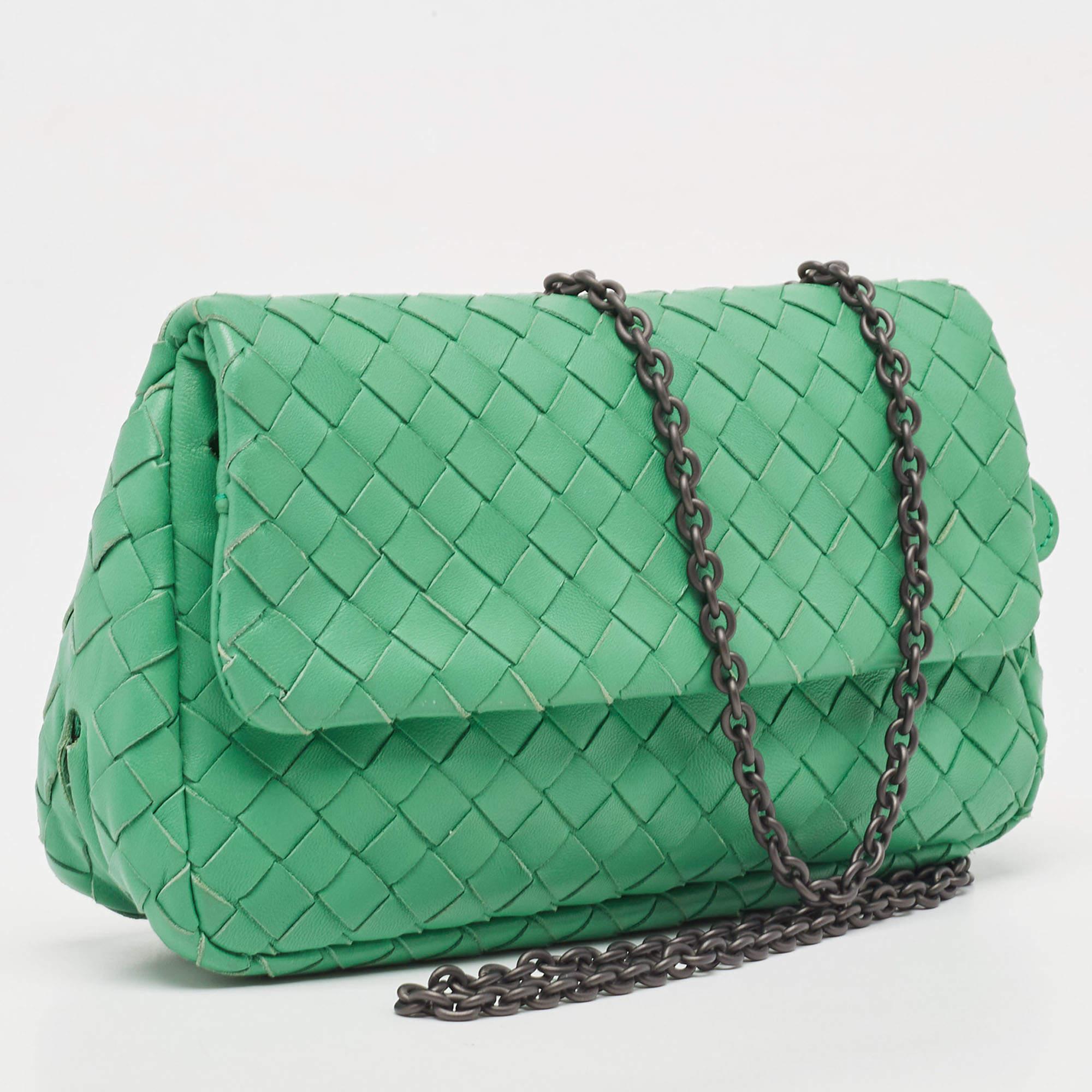 Bottega Veneta Green Intrecciato Leather Mini Flap Chain Crossbody Bag 4