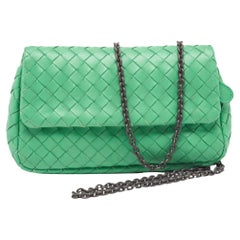 Bottega Veneta Green Intrecciato Leather Mini Flap Chain Crossbody Bag