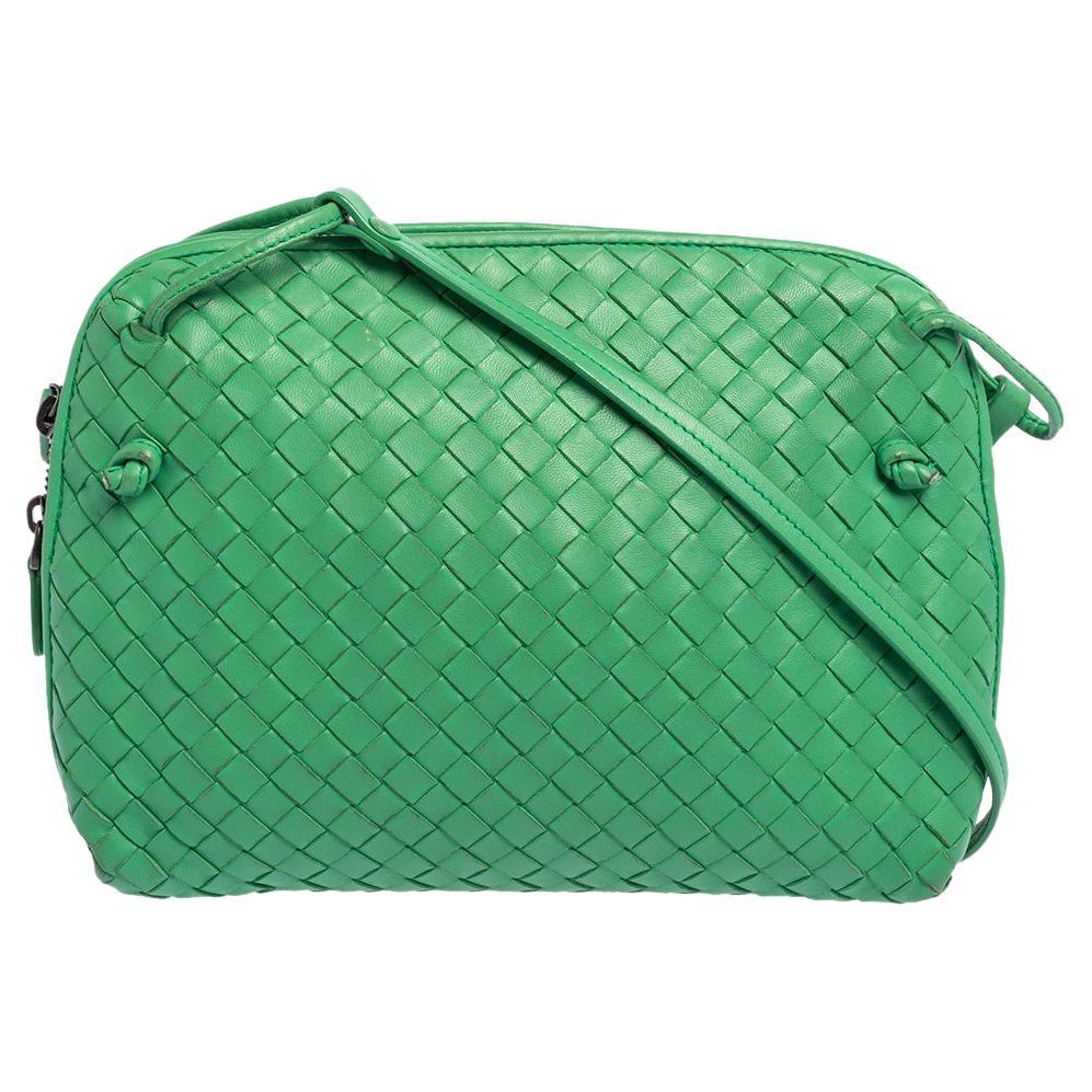 Bottega Veneta Green Intrecciato Leather Nodini Crossbody Bag at