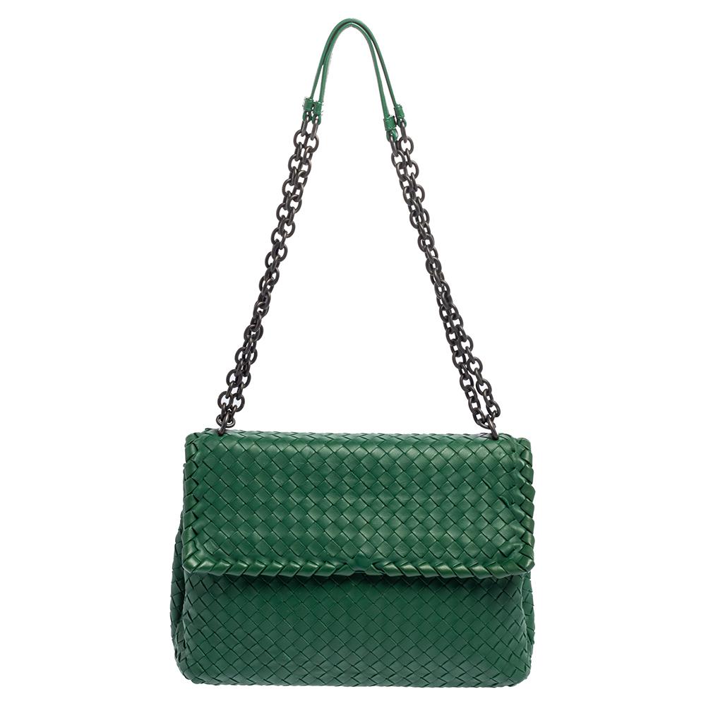 Bottega Veneta Green Intrecciato Leather Olimpia Shoulder Bag