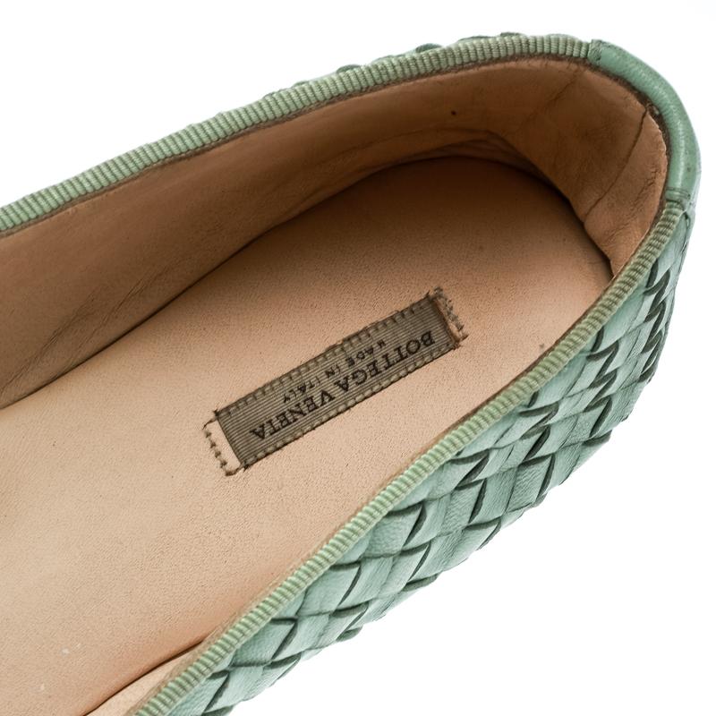 Gray Bottega Veneta Green Intrecciato Leather Smoking Slippers Size 40