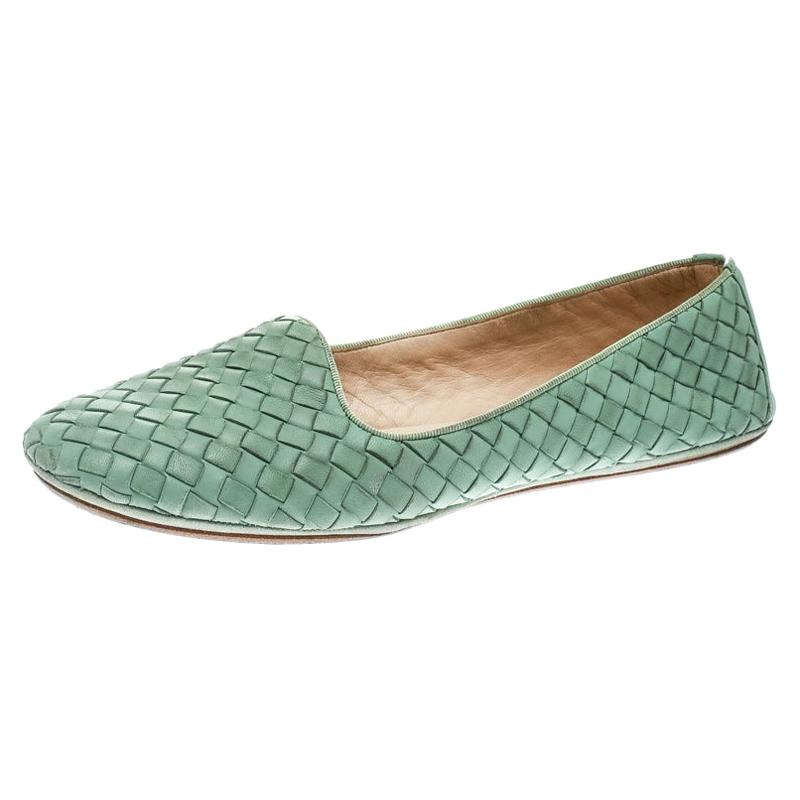 Bottega Veneta Green Intrecciato Leather Smoking Slippers Size 40