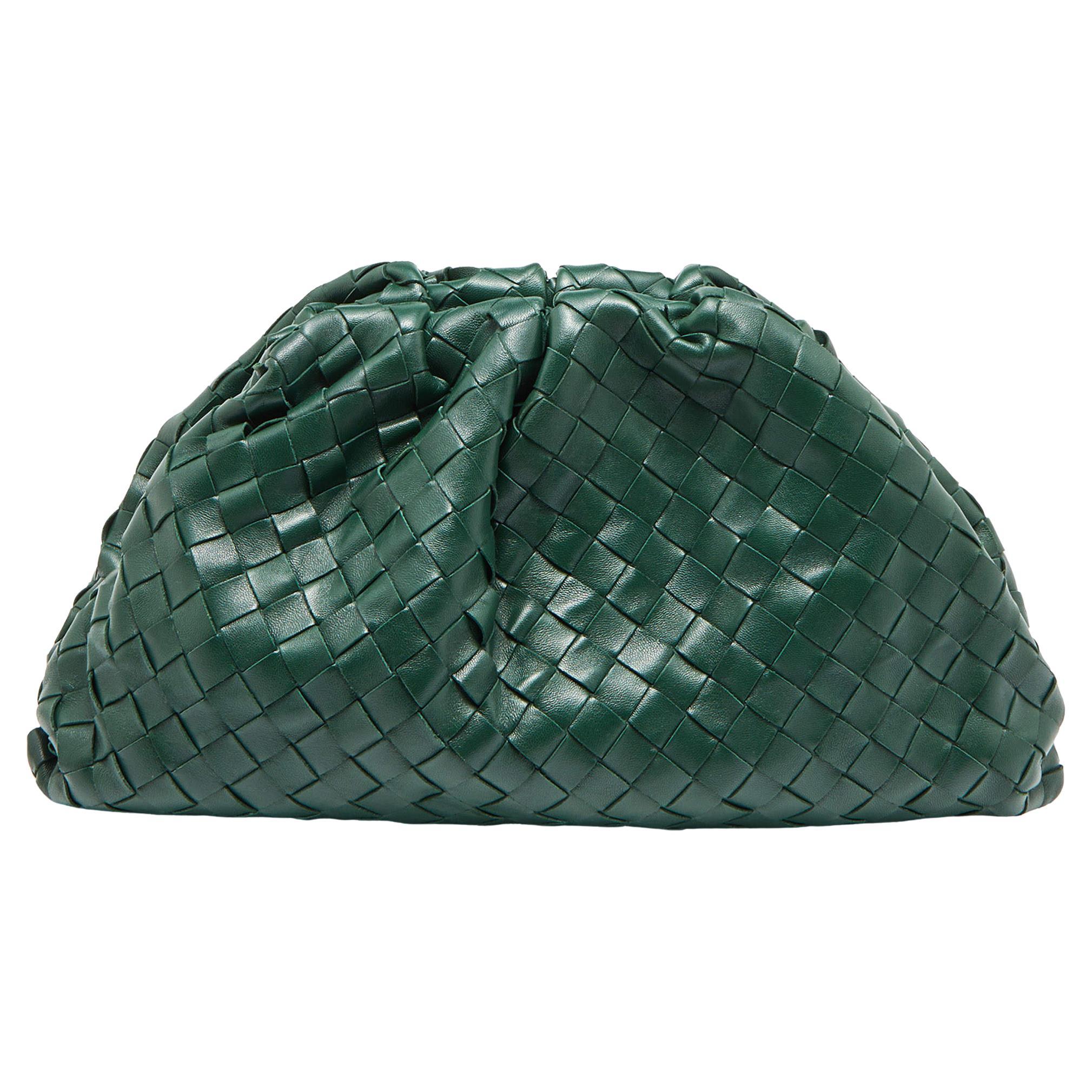 Bottega Veneta Green Intrecciato Leather Teen Pouch