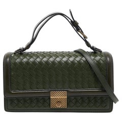 Bottega Veneta Green Intrecciato Leather Top Handle Bag