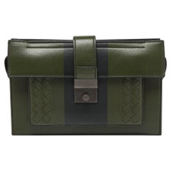 Bottega Veneta Green Intrecciato Leather Zip Pouch