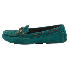 Bottega Veneta Green Intrecciato Suede Bow Loafers Size 37.5