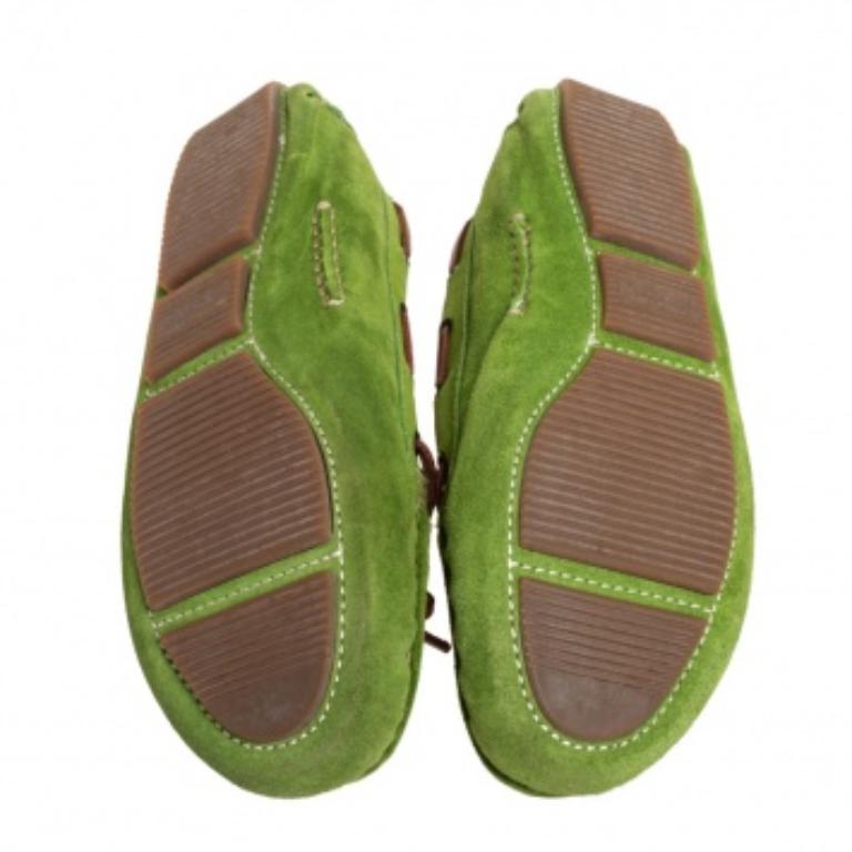 Bottega Veneta Green Intrecciato Suede Bow Slip on Loafers Size 38 For Sale 2