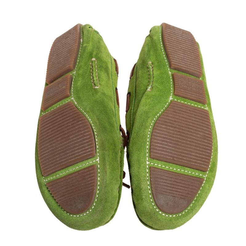 Bottega Veneta Green Intrecciato Suede Bow Slip on Loafers Size 38 For Sale 1