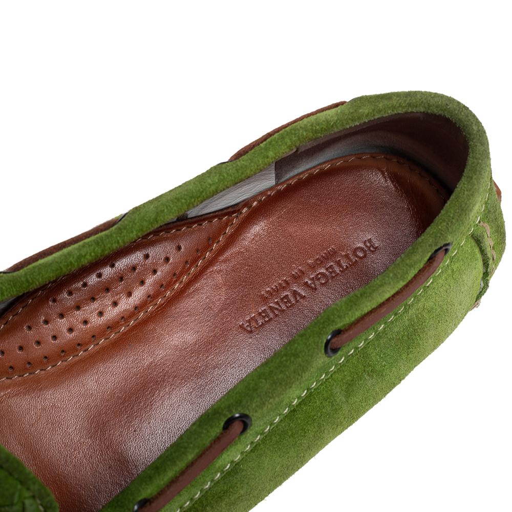 Bottega Veneta Green Intrecciato Suede Bow Slip On Loafers Size 38.5 For Sale 2