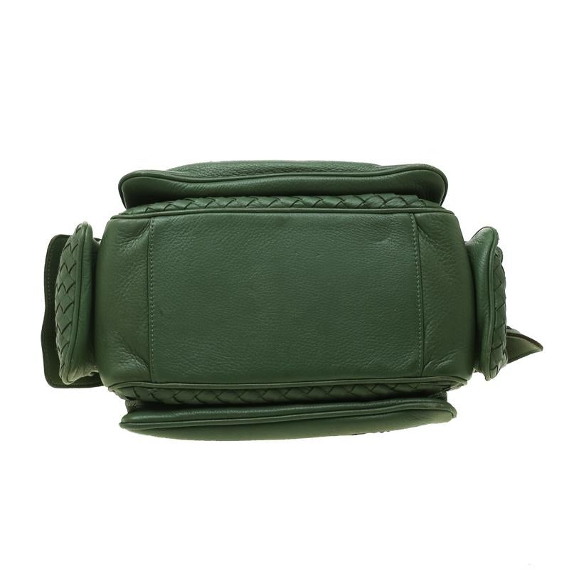 Women's Bottega Veneta Green Intrecciato-Trimmed Leather Crocker Shoulder Bag