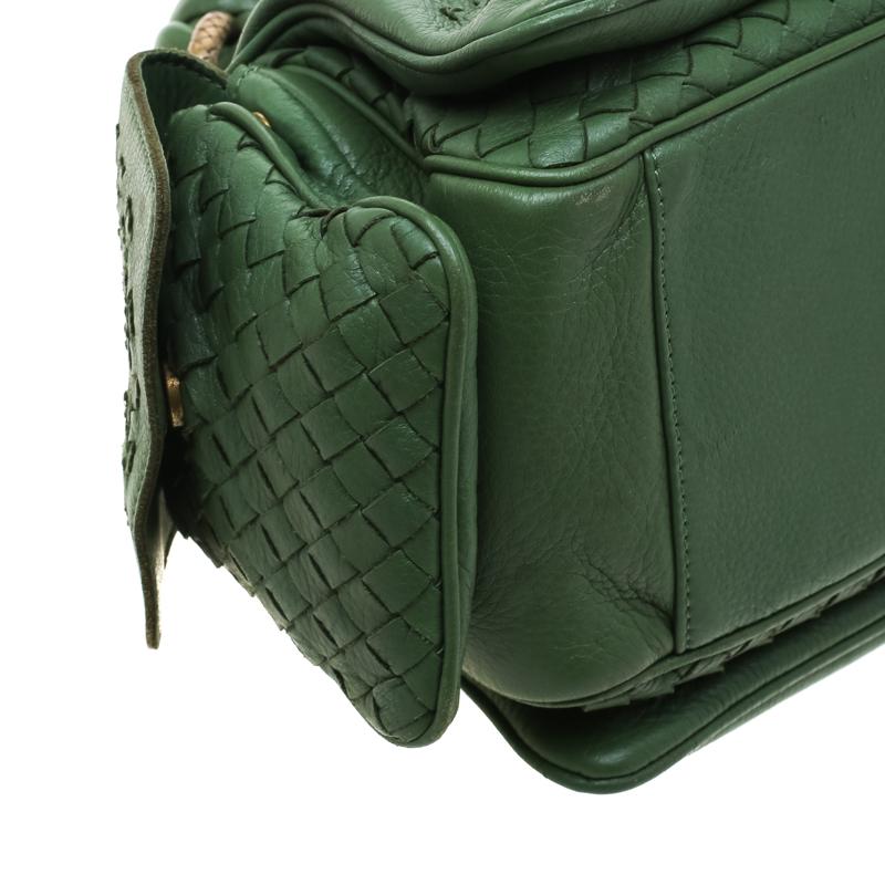 Bottega Veneta Green Intrecciato-Trimmed Leather Crocker Shoulder Bag 1