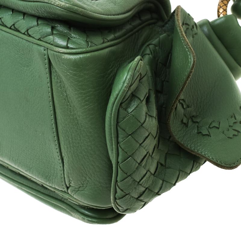 Bottega Veneta Green Intrecciato-Trimmed Leather Crocker Shoulder Bag 2