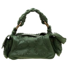 Bottega Veneta Green Intrecciato-Trimmed Leather Crocker Shoulder Bag