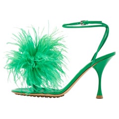 Bottega Veneta Green Leather and Fur Ankle Strap Sandals Size 39