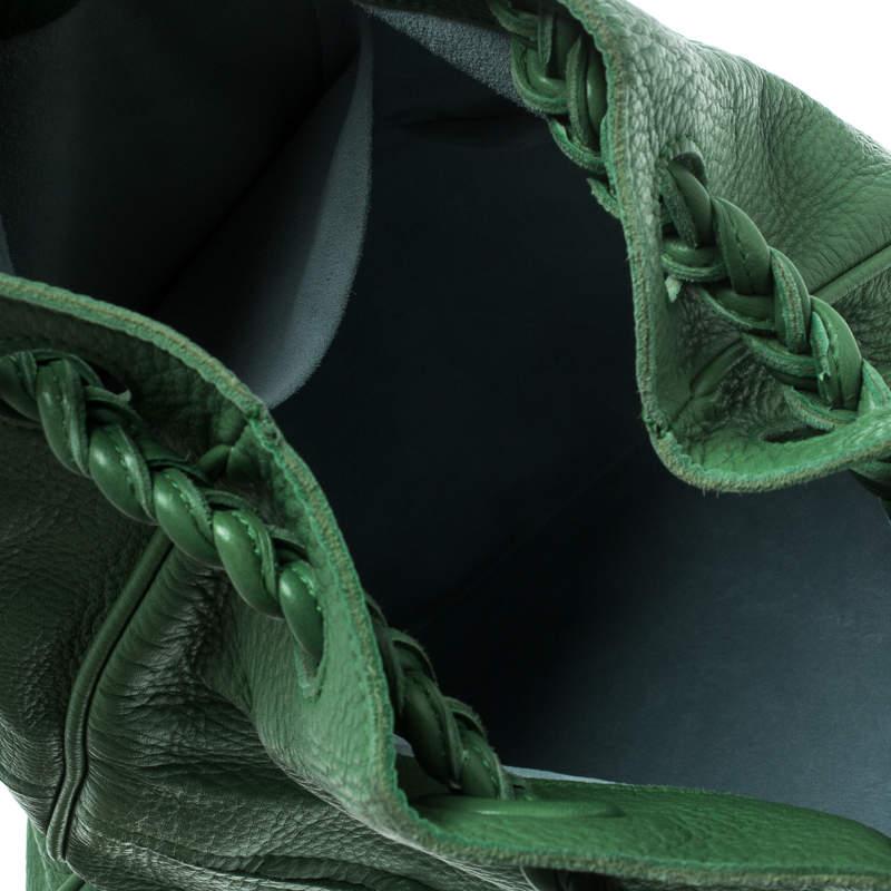 Bottega Veneta Green Leather Braided Handle Hobo For Sale 3