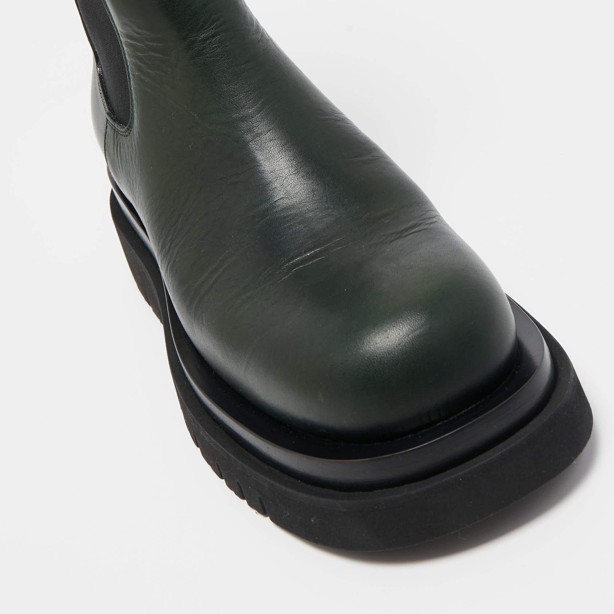 Bottega Veneta Green Leather Chelsea Lug Mid Calf Boots Size 39 1