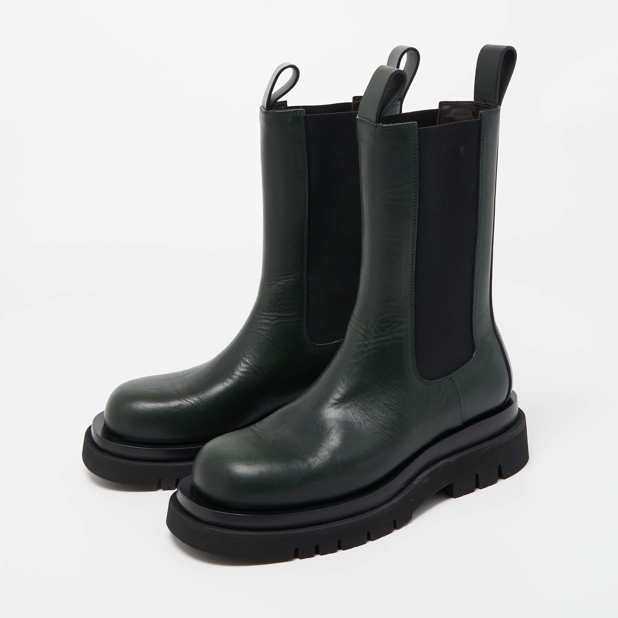 Bottega Veneta Green Leather Chelsea Lug Mid Calf Boots Size 39 2