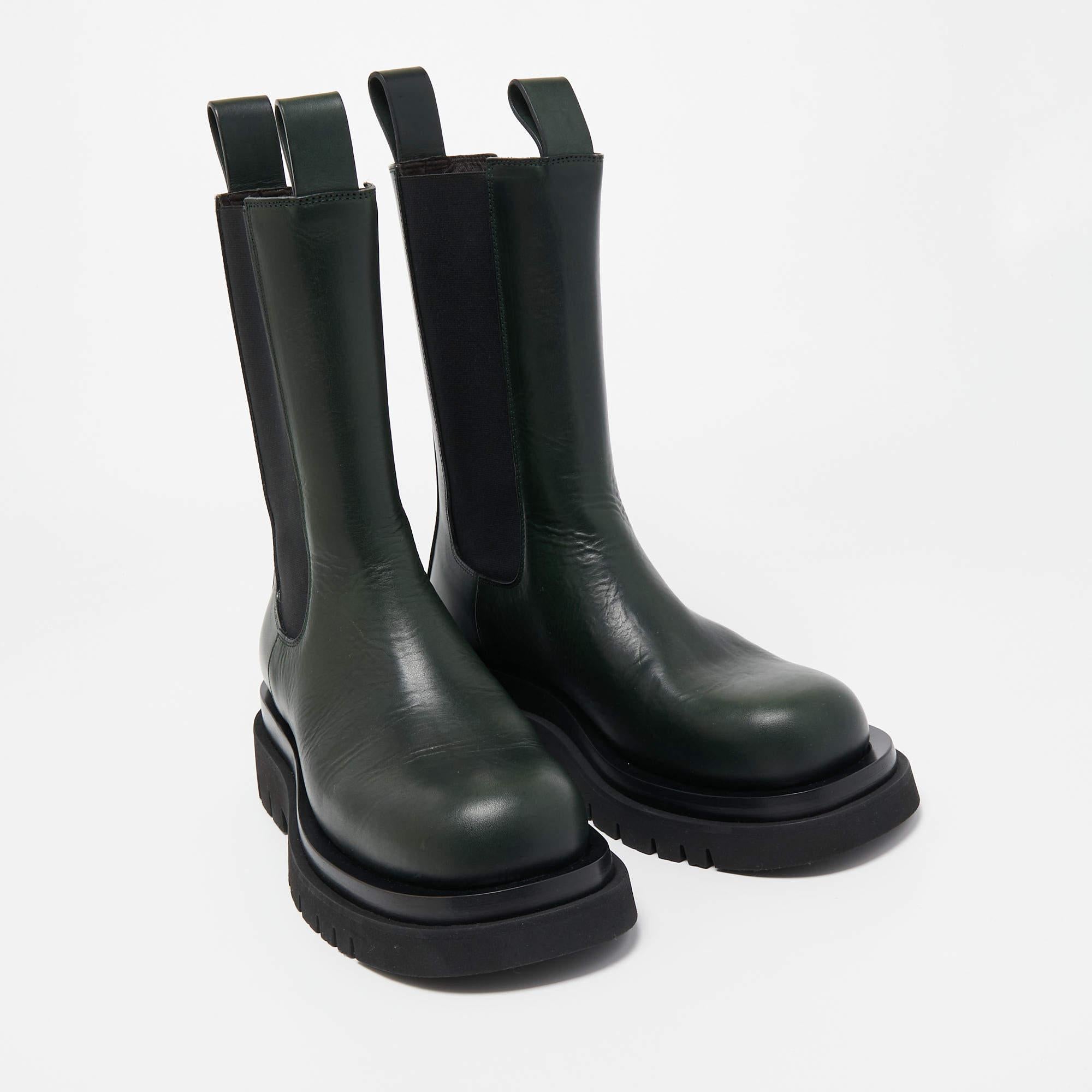Bottega Veneta Green Leather Chelsea Lug Mid Calf Boots Size 39 4