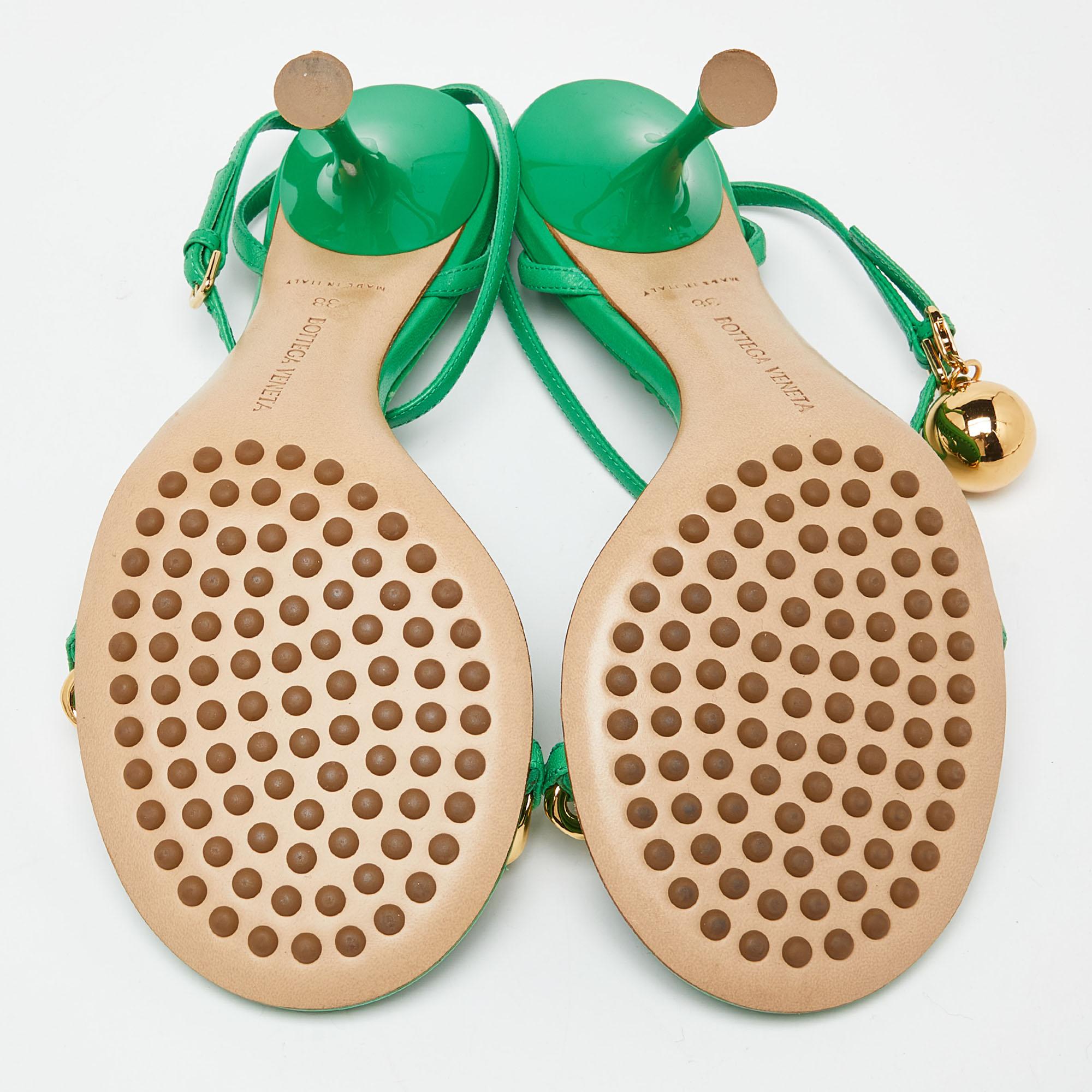 Bottega Veneta Green Leather Dot Embellished Leather Sandals Size 38 For Sale 4