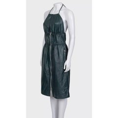 Bottega Veneta Green Leather Fitted Dress IT 40/S with Zip Closure