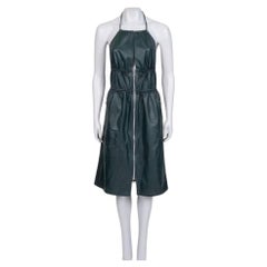 Bottega Veneta Green Leather Fitted Dress IT 40/S with Zip Closure