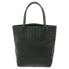 Bottega Veneta Green Leather Intrecciato Weave Open Tote Bag