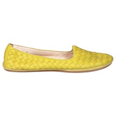 Bottega Veneta Green Leather Intrecciato Woven Flats Size IT 36