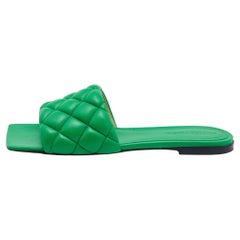 Bottega Veneta Green Leather Lido Flat Slides Size 38