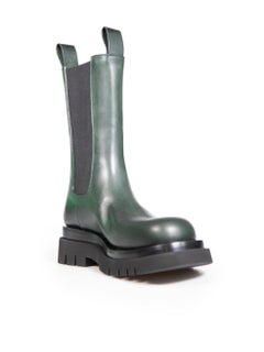 Bottega Veneta Green Leather Lug Chelsea Boots Size IT 38