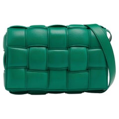 Bottega Veneta Green Leather Padded Cassette Flap Shoulder Bag