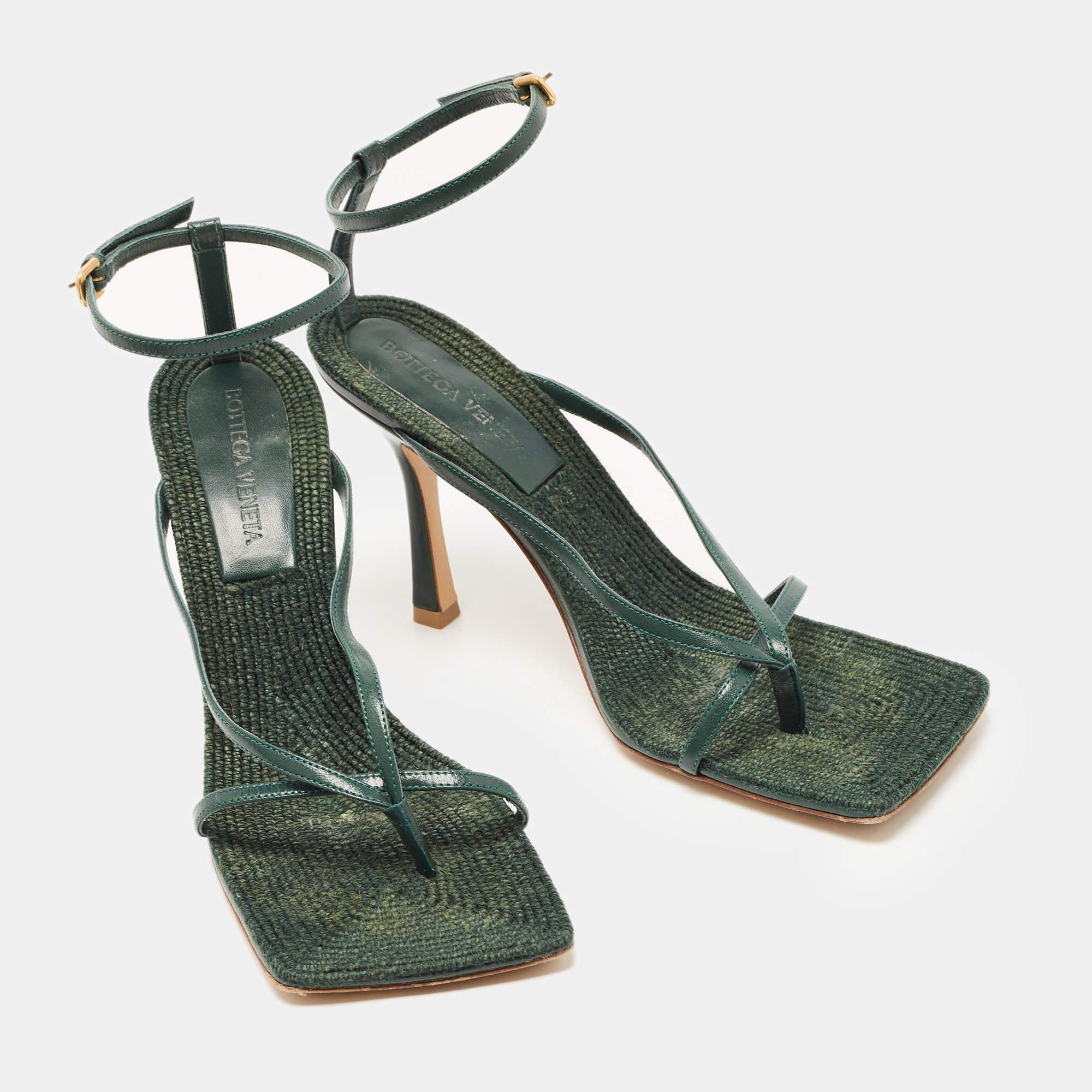 Bottega Veneta Green Leather Stretch Ankle Strap Sandals Size 39 1