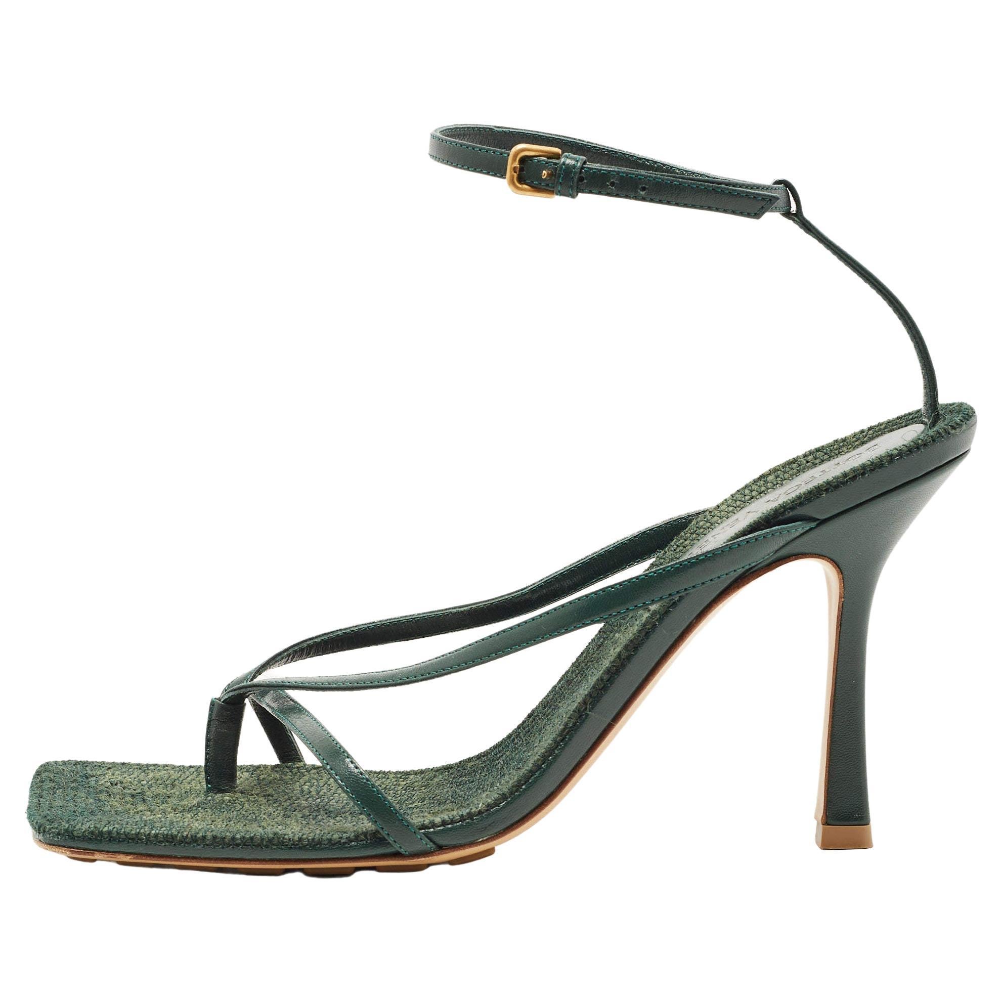 Bottega Veneta Green Leather Stretch Ankle Strap Sandals Size 39