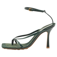 Bottega Veneta Green Leather Stretch Ankle Strap Sandals Size 39