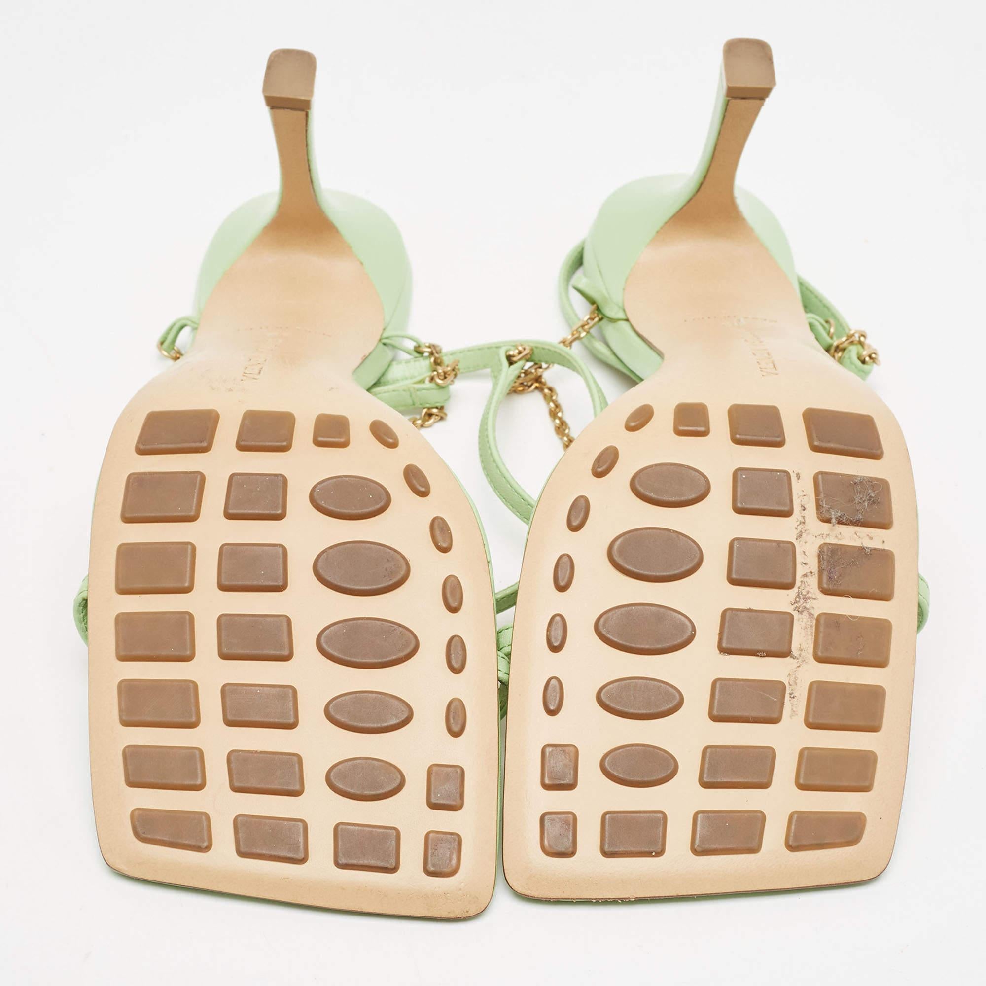 Bottega Veneta Green Leather Stretch Square Ankle Strap Sandals Size 39 For Sale 3