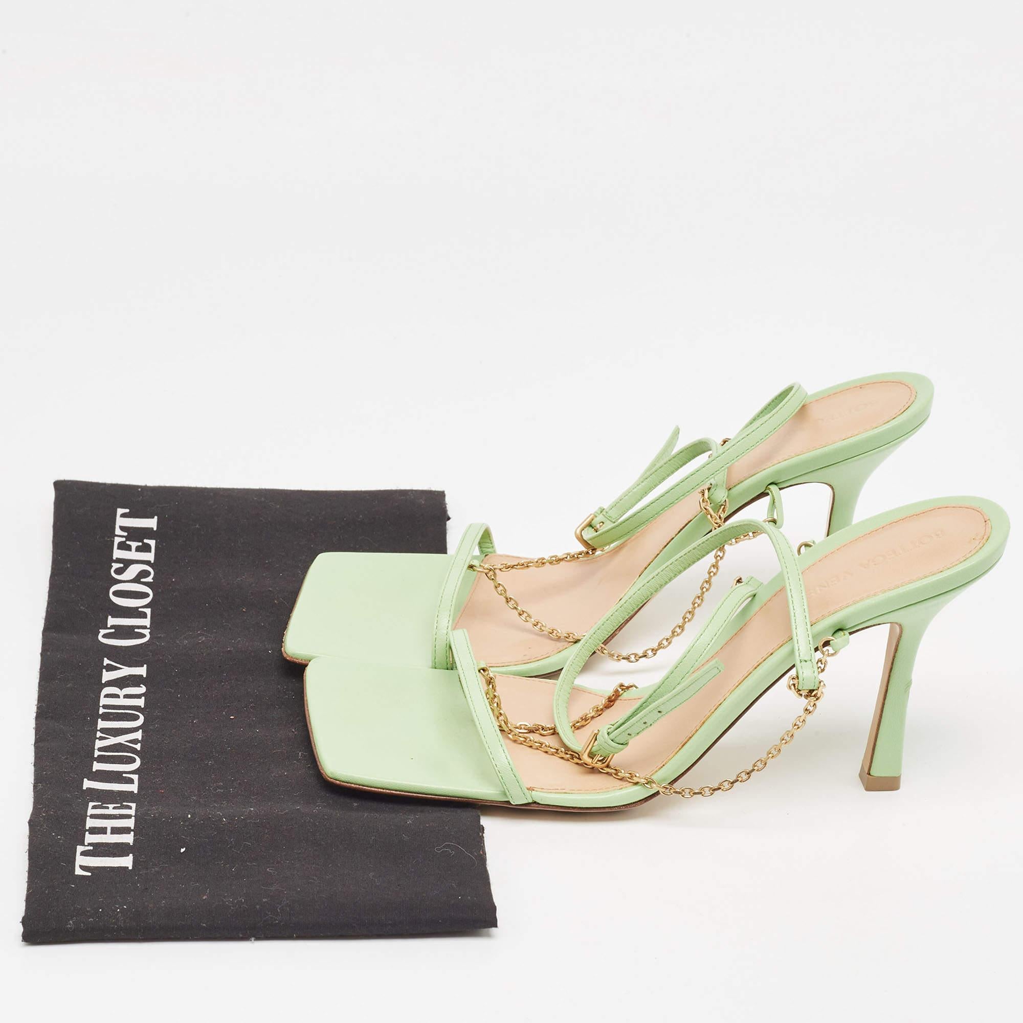 Bottega Veneta Green Leather Stretch Square Ankle Strap Sandals Size 39 For Sale 5