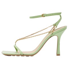 Bottega Veneta Green Leather Stretch Square Ankle Strap Sandals Size 39