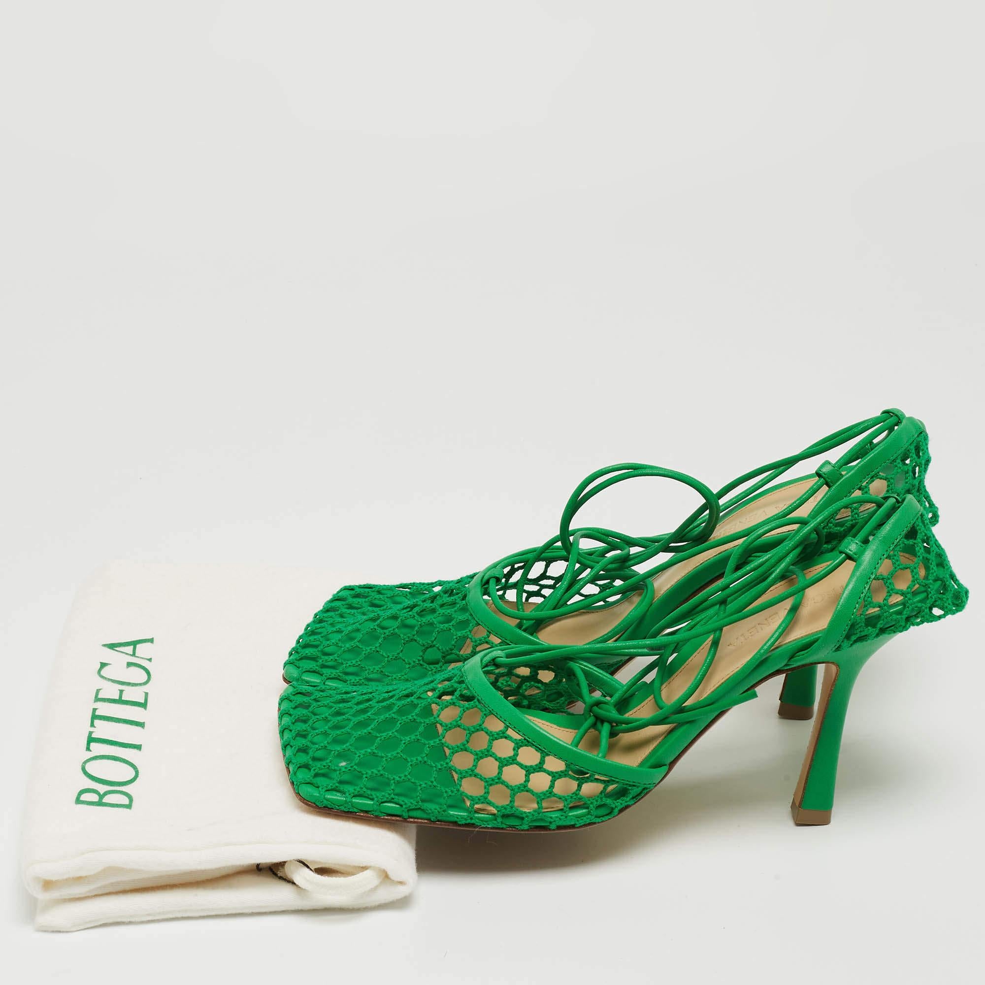 Bottega Veneta Green Mesh Stretch Ankle Tie Pumps Size 37.5 For Sale 5