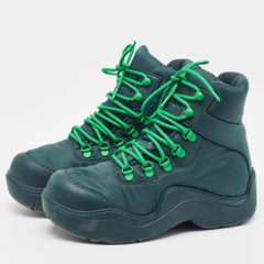 Bottega Veneta Green Nylon Puddle Bomber Lace-Up Boots Size 37