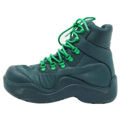 Bottega Veneta Green Nylon Puddle Bomber Lace-Up Boots Size 37