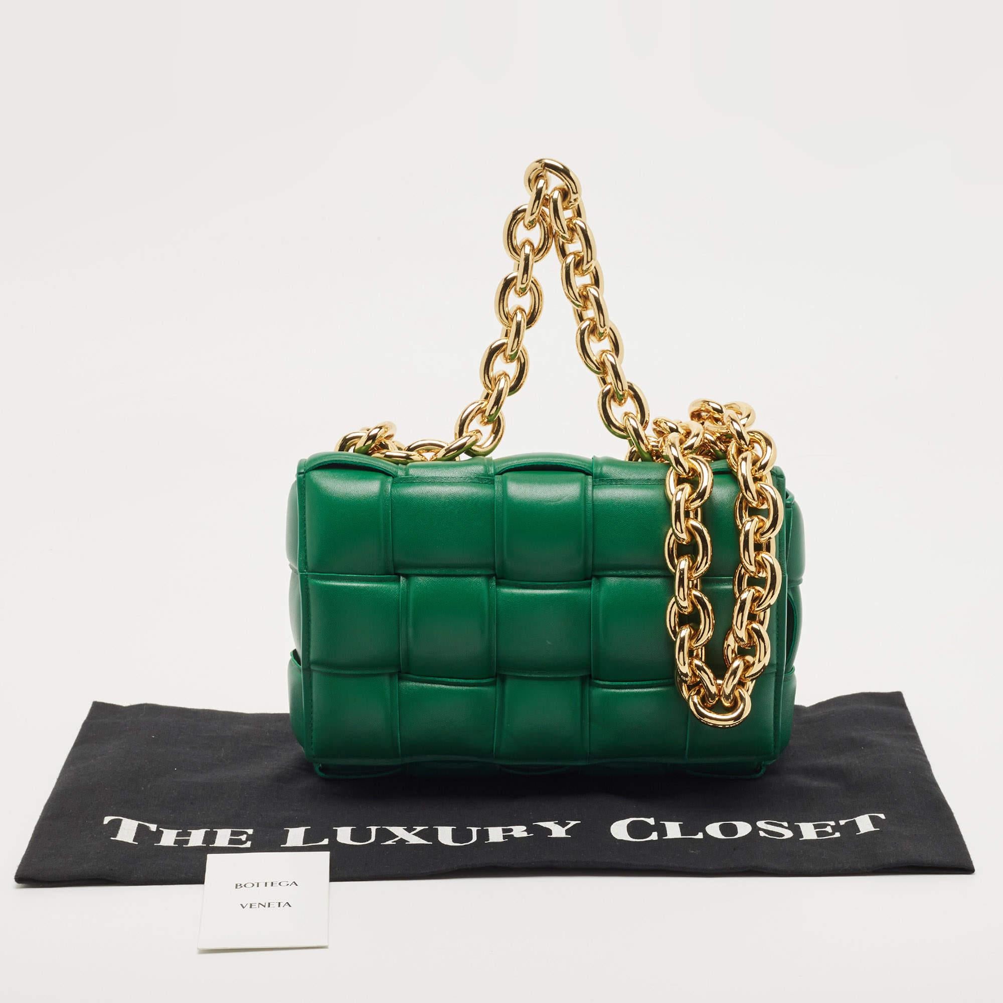 Bottega Veneta Green Padded Intrecciato Leather Cassette Chain Bag 9