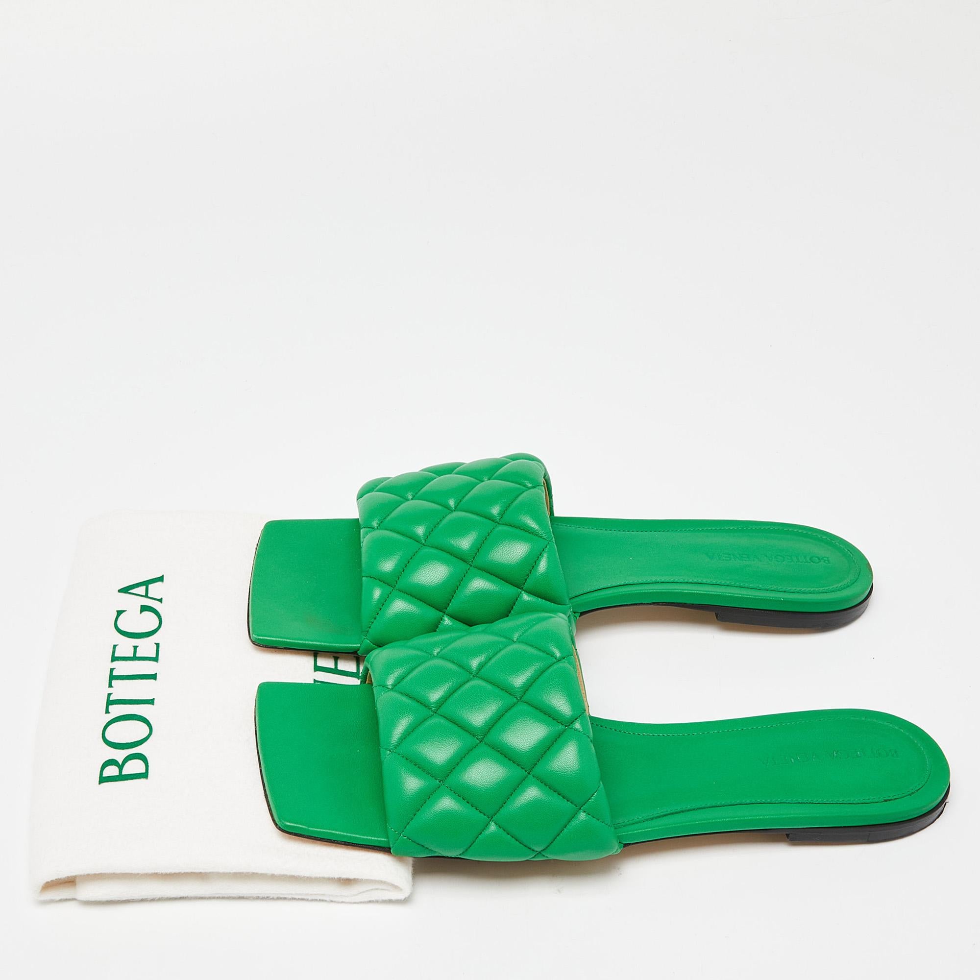 Bottega Veneta Green Padded Leather Flat Slides Size 41 5