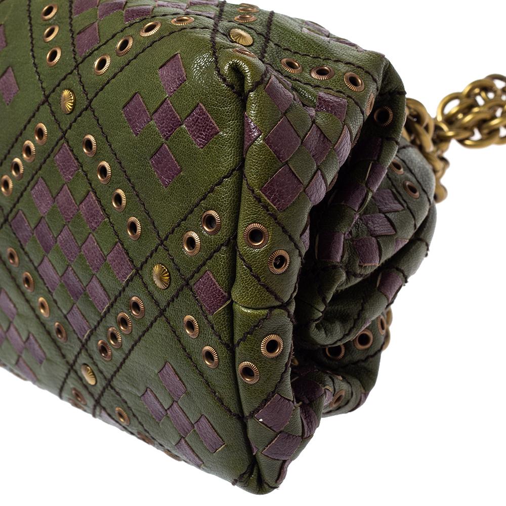 Women's Bottega Veneta Green/Purple Intrecciato Woven Leather Grommet Bowler Bag