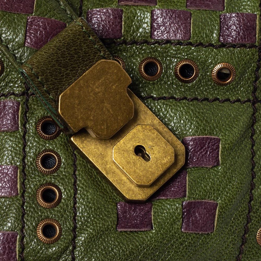 Bottega Veneta Green/Purple Intrecciato Woven Leather Grommet Bowler Bag 1