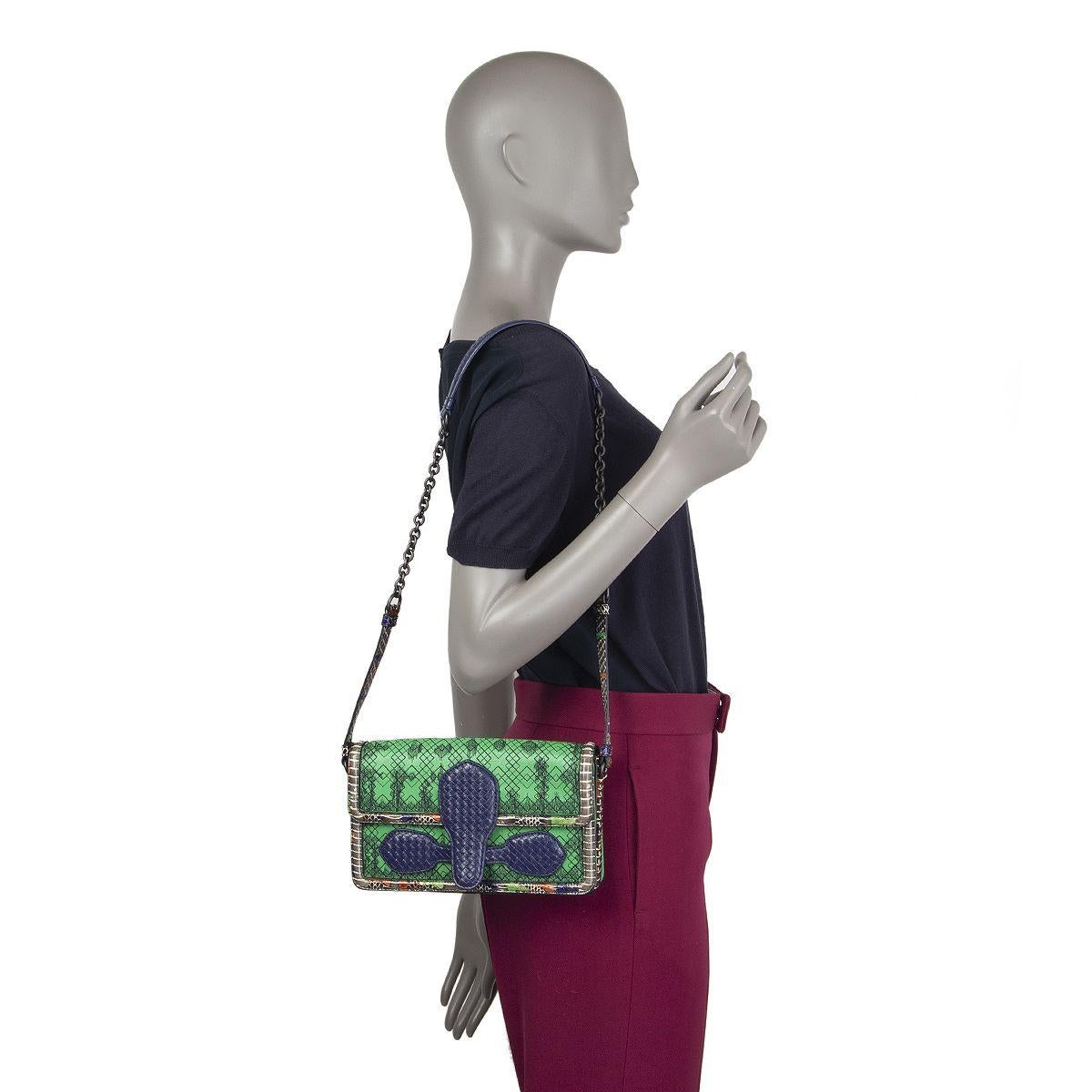 BOTTEGA VENETA green & purple leather IRISH MADRAS Shoulder Bag 1