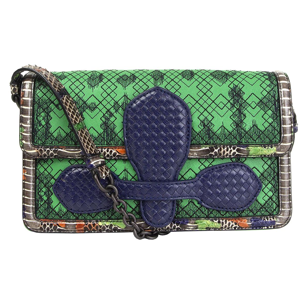 BOTTEGA VENETA green 
purple leather IRISH MADRAS Shoulder Bag