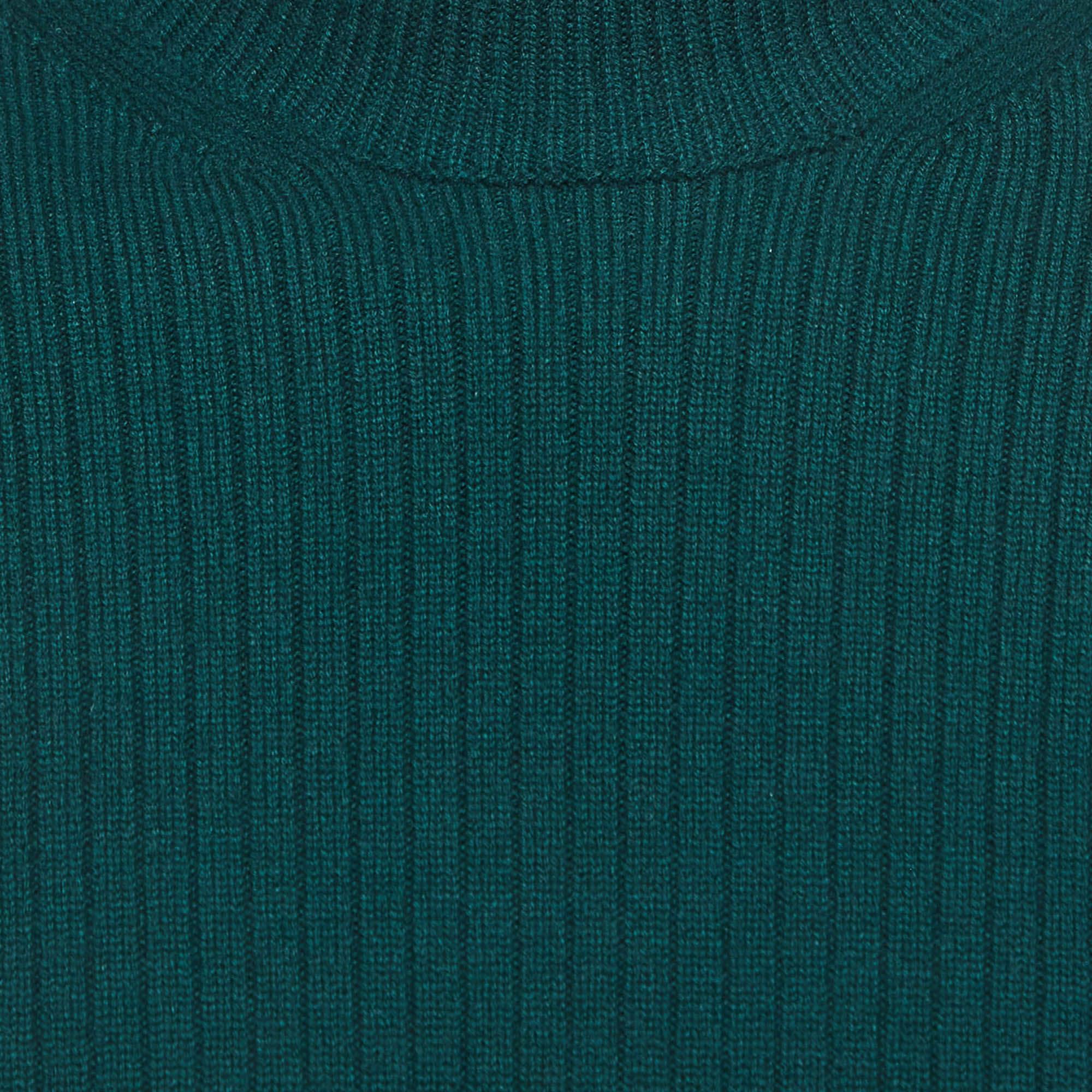 Vert Bottega Veneta Pull à col roulé en tricot côtelé vert M en vente